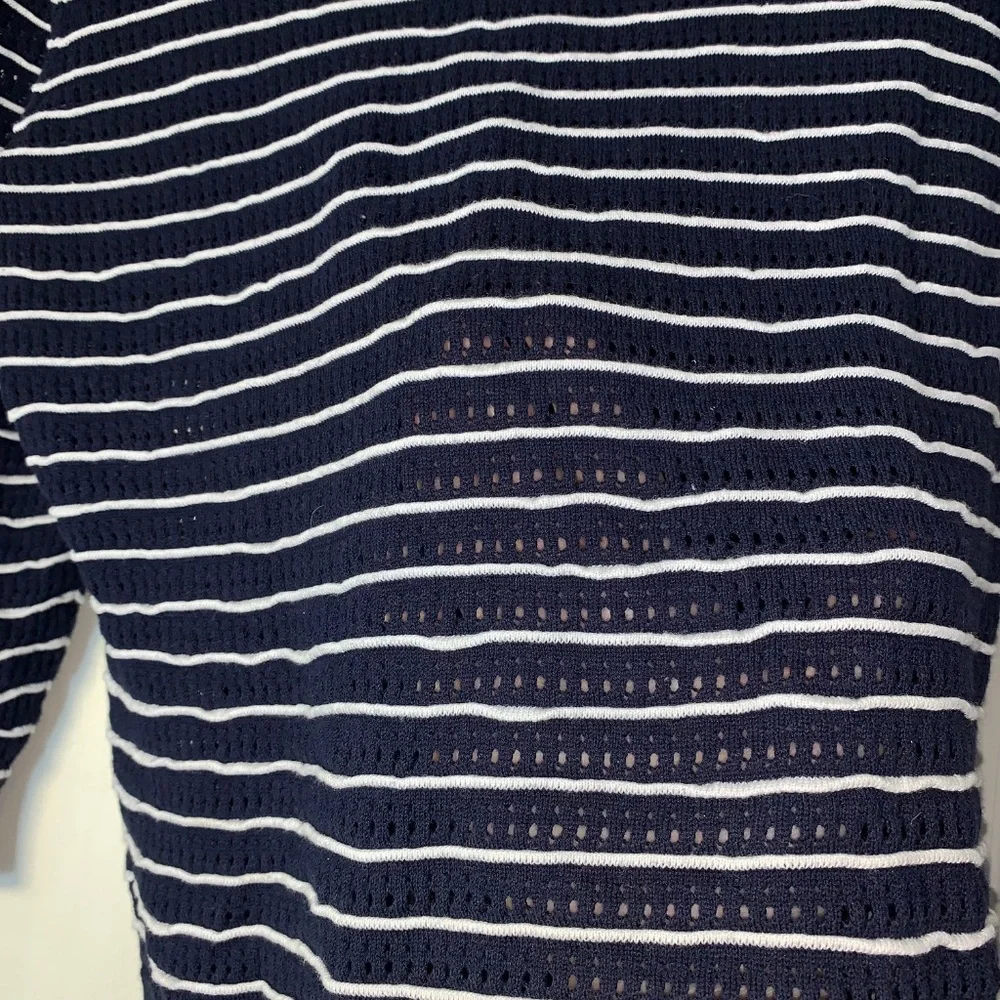 Nautical Striped Knit Sweater Navy White 3/4 Sleeve Size M – Lightweight Coastal - Picture 6 of 11